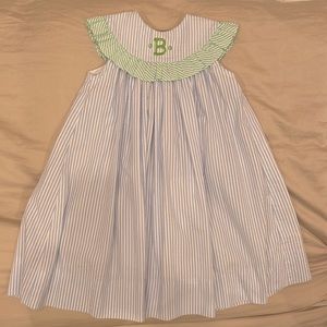 Seersucker dress monogrammed with a “B”